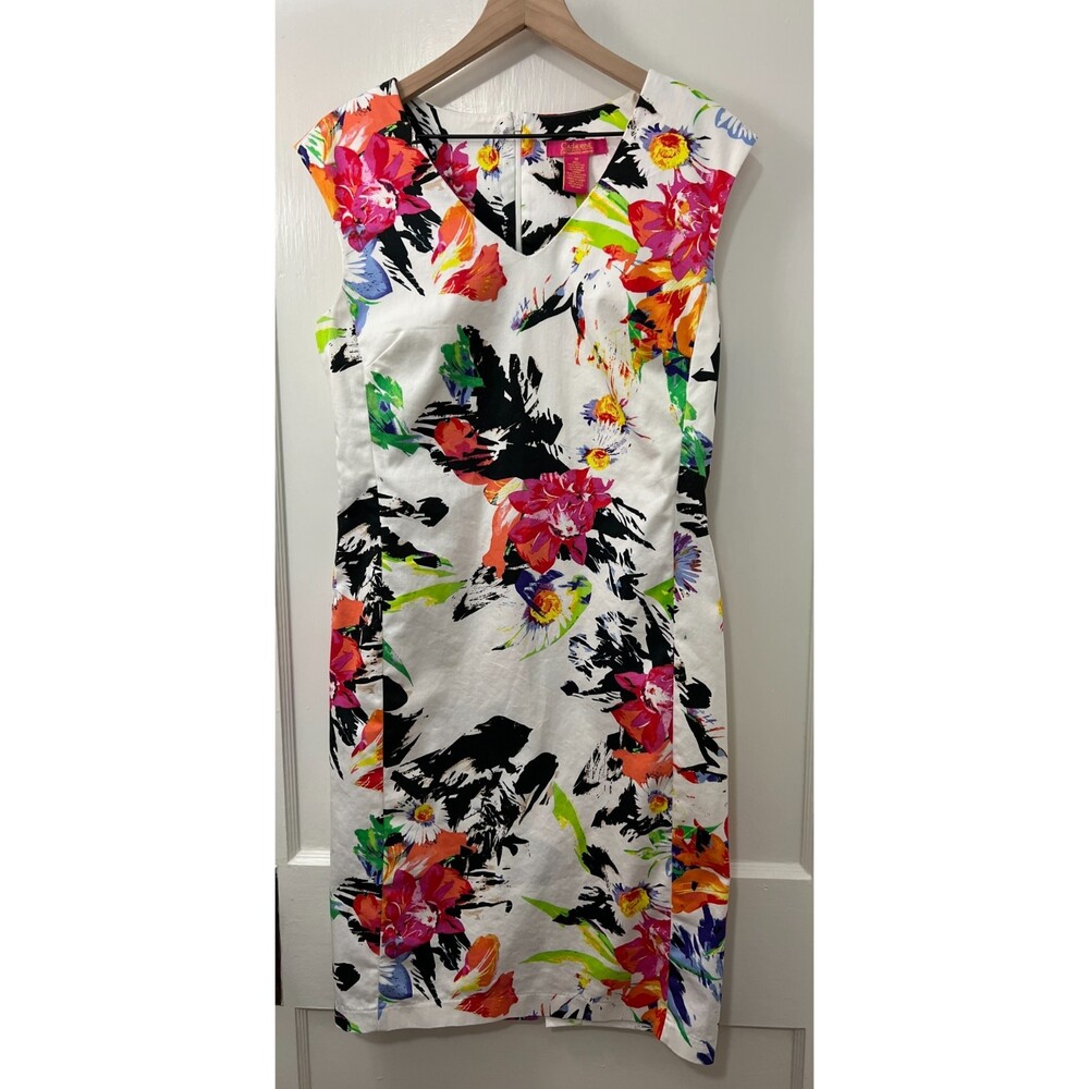 Catherine Malandrino White Pink Orange Floral Sheath Dress - Women's 10